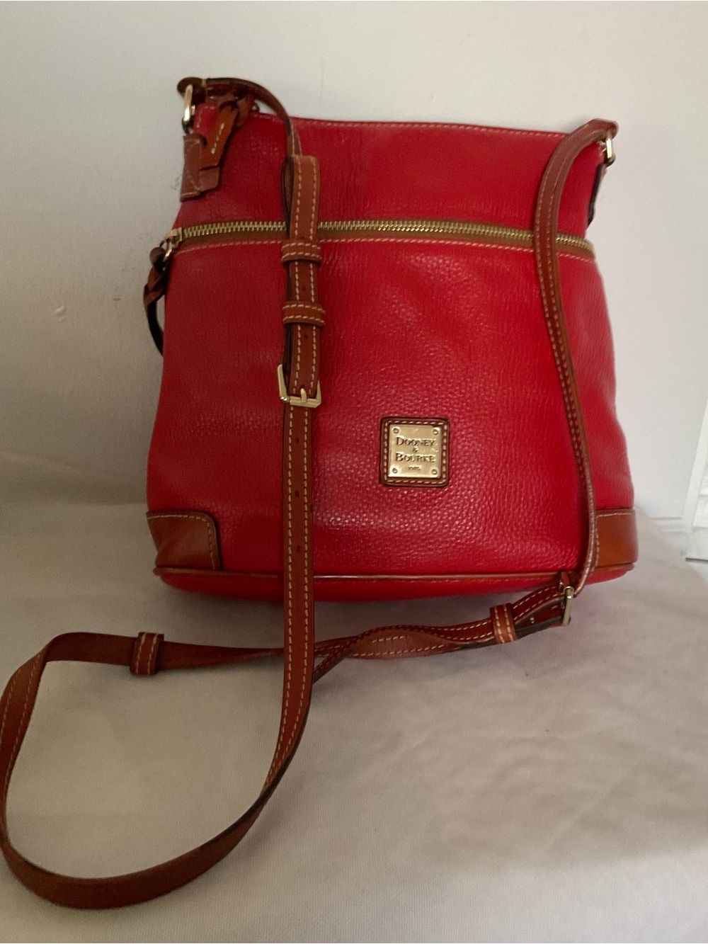 Dooney & Bourke Pebble Grain Leather Zip Crossbody Bag - Red/Brown
